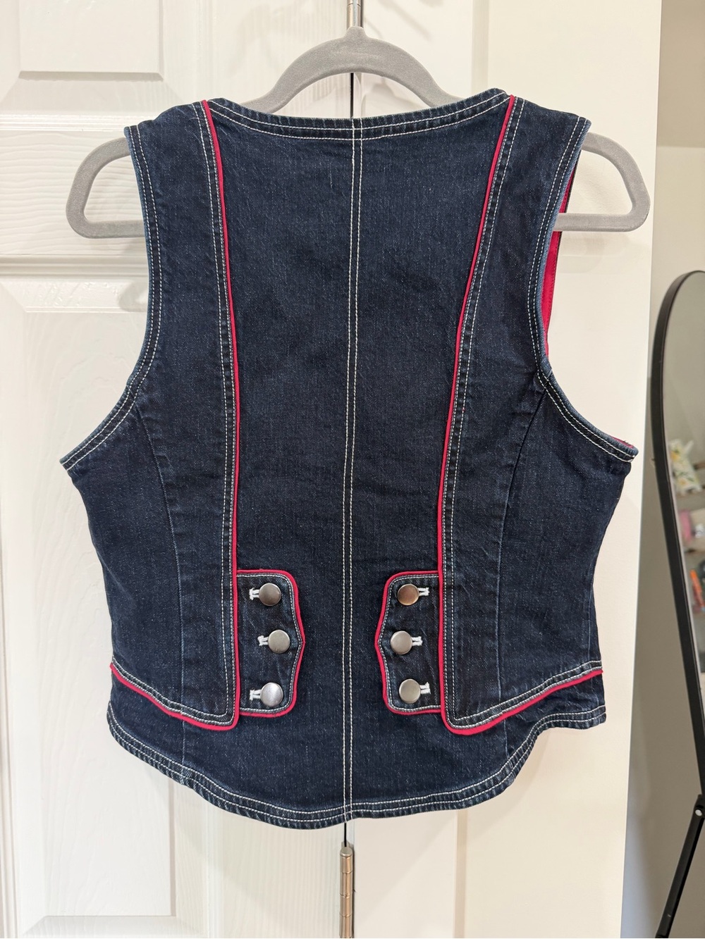 Pilcro Dark Indigo Denim Vest with Red Trim - Picture 4 of 5